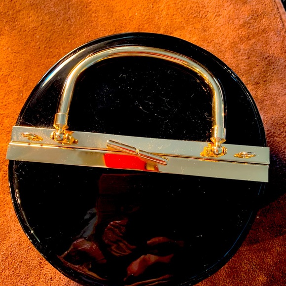 Black Patton leather round handbag Hatbox shape